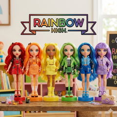 a collectiomn of rainbow high dolls