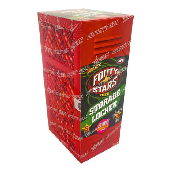 2025 AFL Footy Stars Blaster Storage Locker factory sealed with 5 booster packs and exclusive Dragon Scales Pink Luminous bonus cards