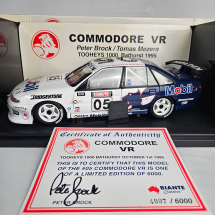 Biante Classics 1:18 Holden VR Commodore #05 Peter Brock Tomas Mezera Tooheys 1000 Bathurst 1995 diecast model with original box and printed Certificate of Authenticity