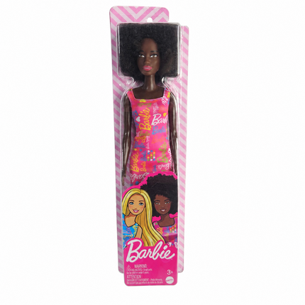 Barbie Pink Logo Print Dress Doll HGM58 in unopened packaging
