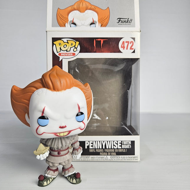 Funko Pop! Movies IT Pennywise with Boat #472 vinyl figure in original display box with paper boat accessory and light box wear.