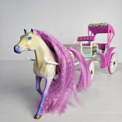 1996 Empire Fantasy Fillies Kristel horse with purple mane and matching pink horse drawn carriage vintage toy set