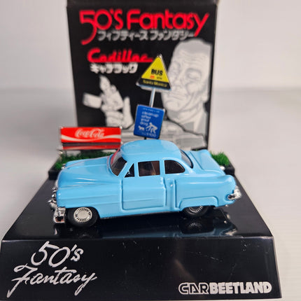 Car Beetland 50's Fantasy Cadillac 1:70 scale blue classic car display model with scenic base and original Japanese retail box.