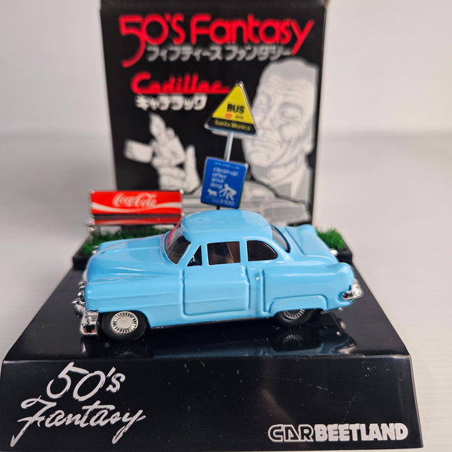 Car Beetland 50's Fantasy Cadillac 1:70 scale blue classic car display model with scenic base and original Japanese retail box.