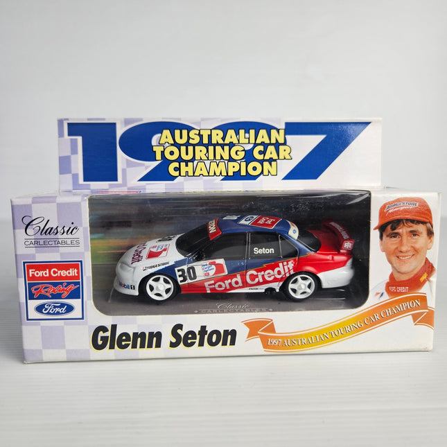Classic Carlectables 1:43 Glenn Seton Ford Credit Racing Ford Falcon EL #30 diecast model commemorating the 1997 Australian Touring Car Championship in original display box.