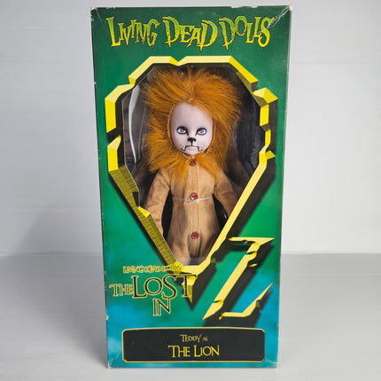 Living Dead Dolls The Lost in Oz Teddy as The Lion collectible Mezco Toyz doll in original display box showing general shelf wear and corner wear.