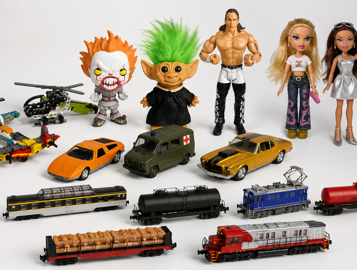 pre-owned model trains, diecast cars, fashion dolls, action figures and trading card collectables