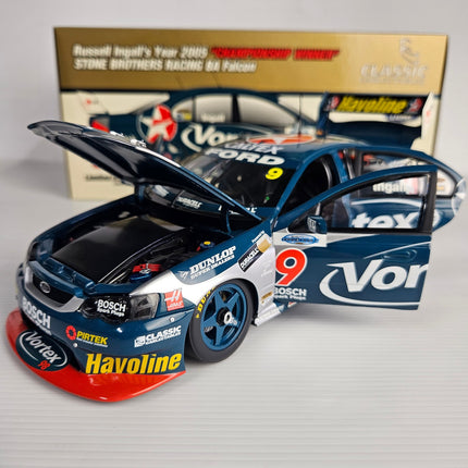 Classic Carlectables 1:18 Russell Ingall #9 Stone Brothers Racing BA Falcon 2005 Championship Winner diecast model with open hood