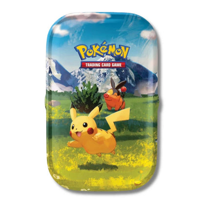 Pokémon TCG Mega Evolution Ascended Heroes Mini Tin with Pikachu & Tepig art.