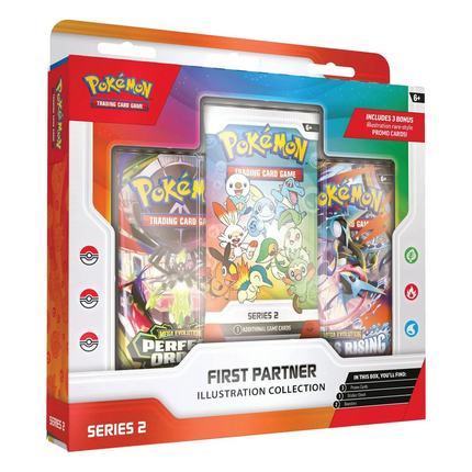 Pokémon TCG First Partner Illustration Collection Series 2 factory sealed box with exclusive promo cards and two booster packs