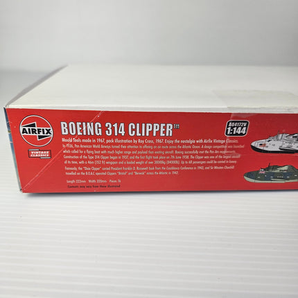 Airfix Boeing 314 Clipper box side showing 76 parts and completed dimensions