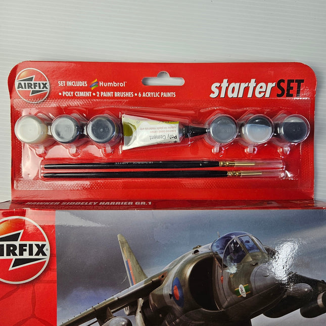 Airfix Harrier GR.1 Starter Set with six paints two brushes and poly cement