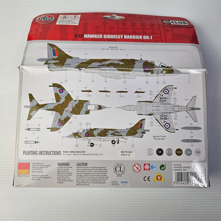 Airfix 1:72 Harrier GR.1 rear packaging with XV792 RAF painting guide