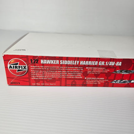 Airfix Harrier GR.1 AV-8A box side showing specifications and decal schemes