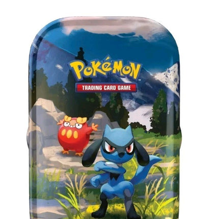 A Collectable Mini Tin From Ascended heroes showing Riolu and darumaka