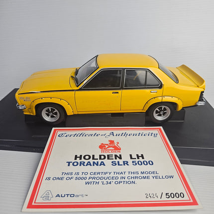 Side view of the Chrome Yellow Holden Torana model with numbered certificate 2224 of 5000.