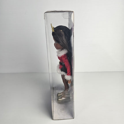 Right-side view of the boxed Bratz Very Merry Sasha doll.