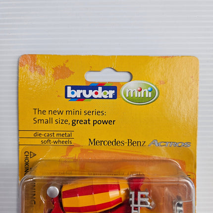 Bruder mini Mercedes-Benz Actros cement mixer packaging logo and model name detail