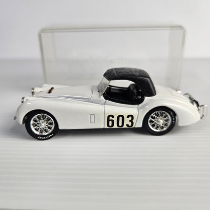 Side view of Brumm S007 Jaguar XK120 with number 603 Alpine Rally graphics 2