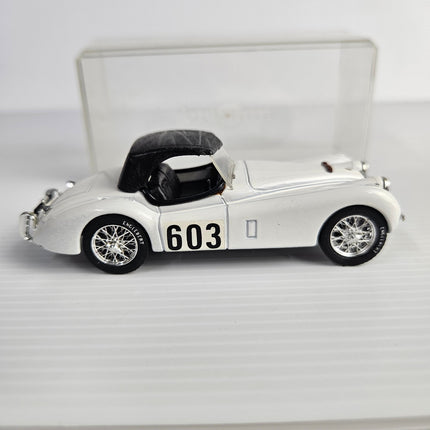 Side view of Brumm S007 Jaguar XK120 with number 603 Alpine Rally graphics