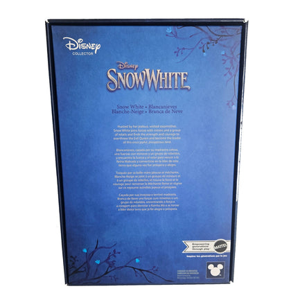 Back of Disney Collector Snow White HVY53 doll box with film synopsis