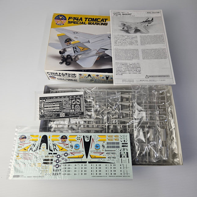 Fujimi F-14A Tomcat model kit contents with decals photo etched and metal parts