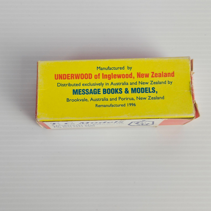 Fun Ho box showing Underwood New Zealand manufacture and 1996 remanufacture