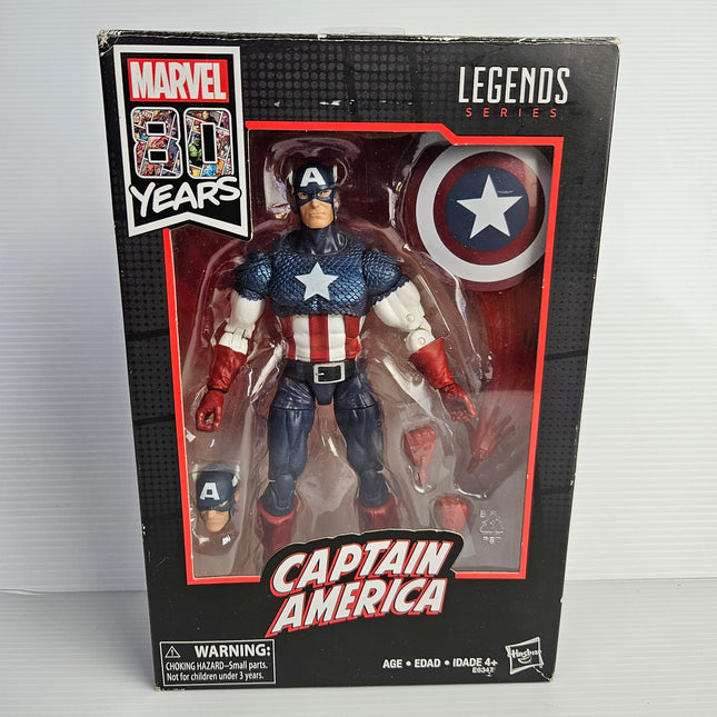 Front of Hasbro Marvel Legends 80th Anniversary Captain America E6347 in original packaging