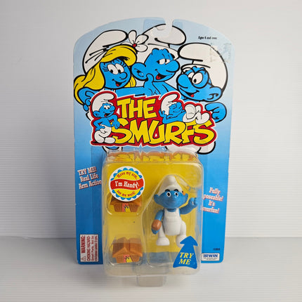 Front of carded 1996 Irwin The Smurfs Handy Smurf Animated figure