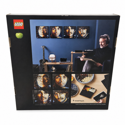 Back of LEGO Art The Beatles 31198 box showing four portrait options and finished display