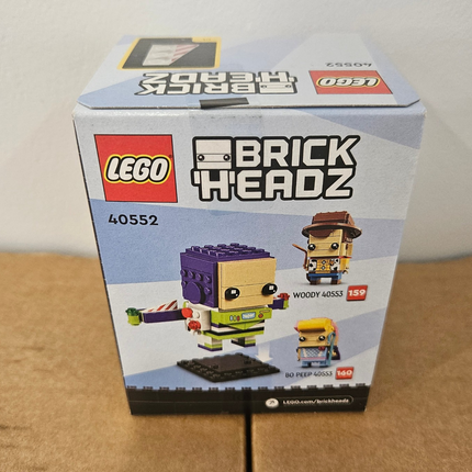 Back Image: Back of LEGO BrickHeadz Buzz Lightyear 40552 box showing the completed model and Toy Story companion sets