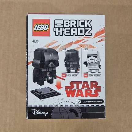 Back of LEGO BrickHeadz Darth Vader 41619 box showing the completed display model