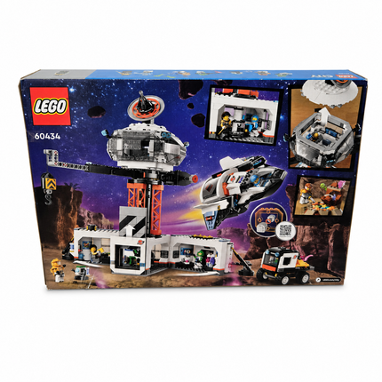Back of LEGO City Space Base and Rocket Launchpad 60434 box showing set features