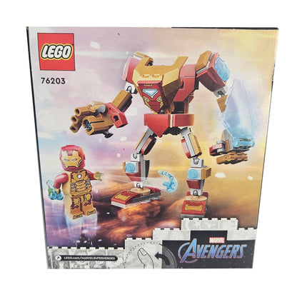 Front of retired LEGO Marvel Avengers Iron Man Mech Armor 76203 sealed set