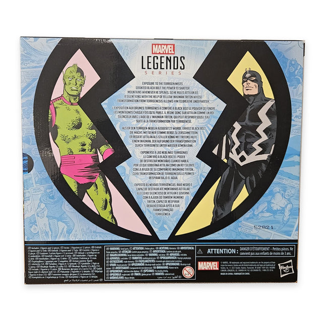 Back of Marvel Legends Black Bolt and Triton G1868 packaging with comic artwork and product details