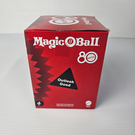 Side of Mattel Magic 8 Ball box showing Outlook Good