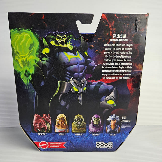 Rear packaging artwork and character details for Mattel Masterverse Revelation Skelegod
