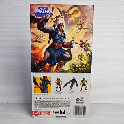Back of Mattel Origins Cartoon Collection Stratos card showing Sky War artwork and product details