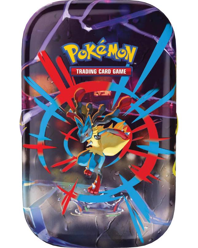 Brand new factory sealed Pokémon TCG Mega Heroes Mini Tin featuring Lucario artwork collectible metal trading card game tin.