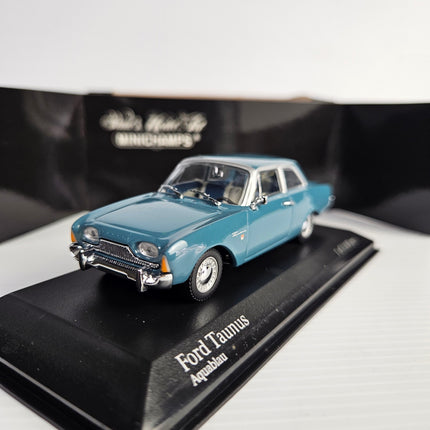 MINICHAMPS 1960 Ford Taunus Saloon blue diecast front three-quarter view