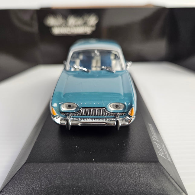 Front view of MINICHAMPS Ford Taunus 1960 blue diecast model