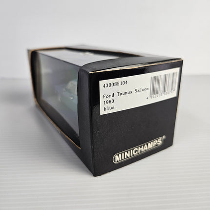 MINICHAMPS Ford Taunus box end label showing reference 430085104 and blue colour