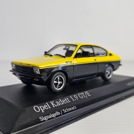 Minichamps Opel Kadett C 1.9 GT/E Signal Yellow and Black 1:43 model front view