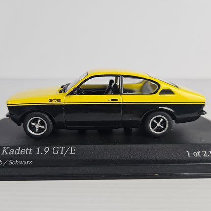 Minichamps Opel Kadett C 1.9 GT/E Signal Yellow and Black 1:43 model side view