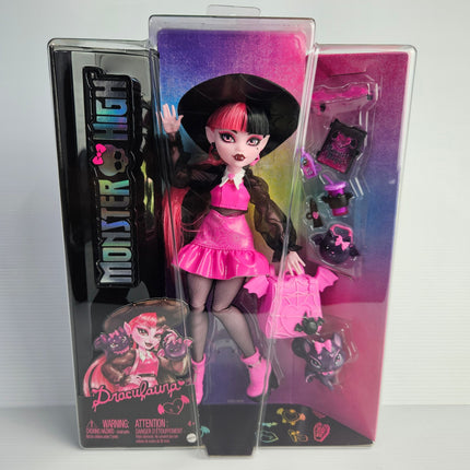 Mattel Monster High Draculaura HRP64 doll with Count Fabulous in sealed front packaging