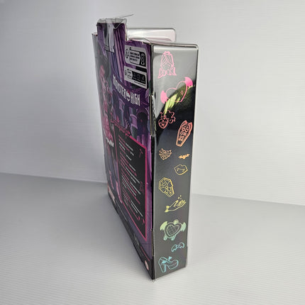 side of Monster High Draculaura HRP64 packaging showing character artwork and product details  2