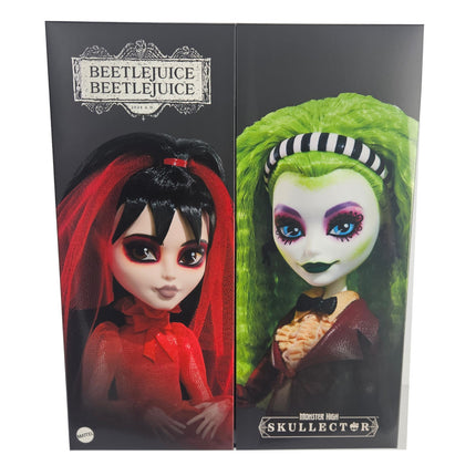 Monster High Skullector Betelgeuse and Lydia Deetz Beetlejuice Beetlejuice doll 2-pack in premium display packaging