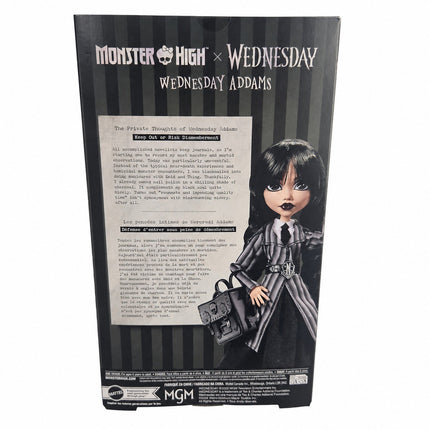 Back of Monster High x Wednesday Addams Nevermore Academy doll HXJ04 packaging