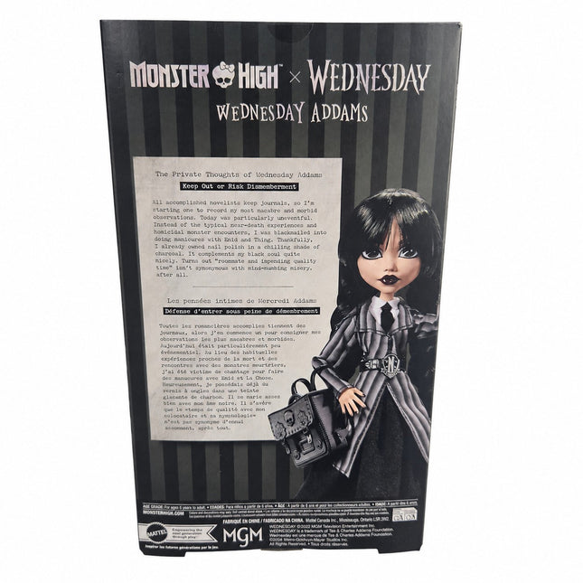 Back of Monster High x Wednesday Addams Nevermore Academy doll HXJ04 packaging