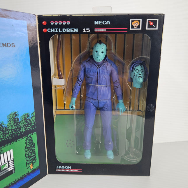 NECA NES Jason Voorhees figure with machete, Pamela Voorhees head and display stand